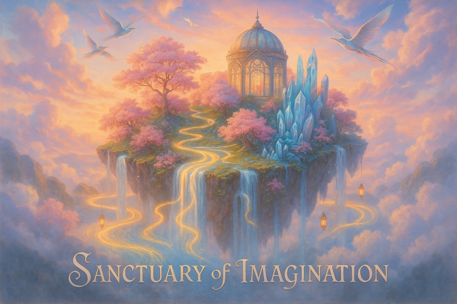 Floating Island Sanctuary at Sunrise: Surreal Masterpiece