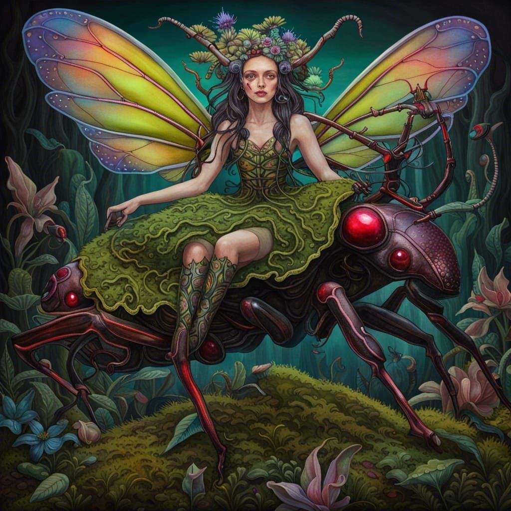 Fairy Rides Stag Beetle in Fantasy Forest
