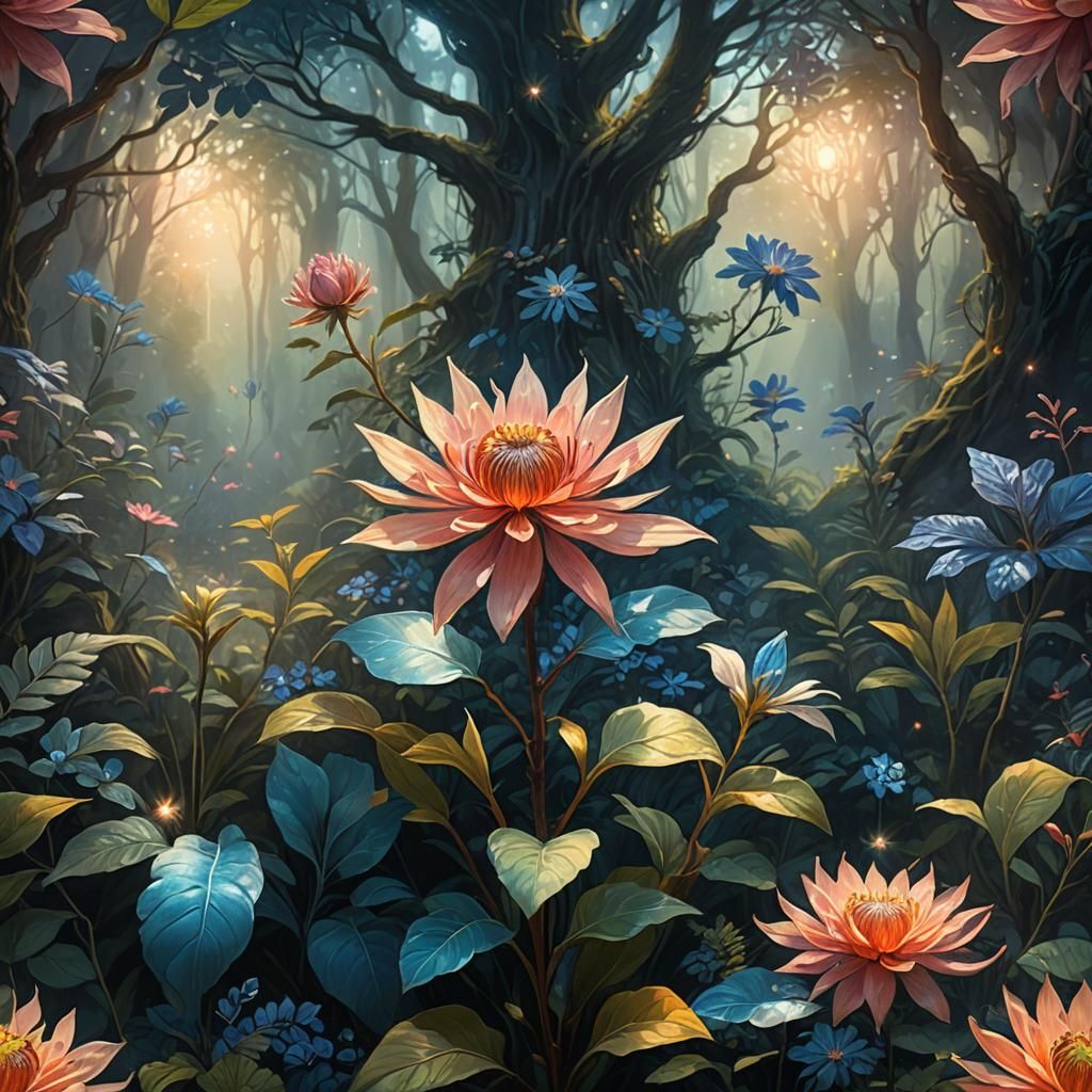 Glowing Lapacho Flower in Mystical Forest