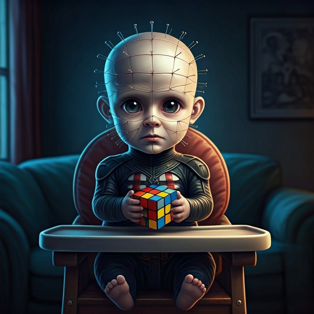 Chibi Pinhead Baby with Rubik's Cube