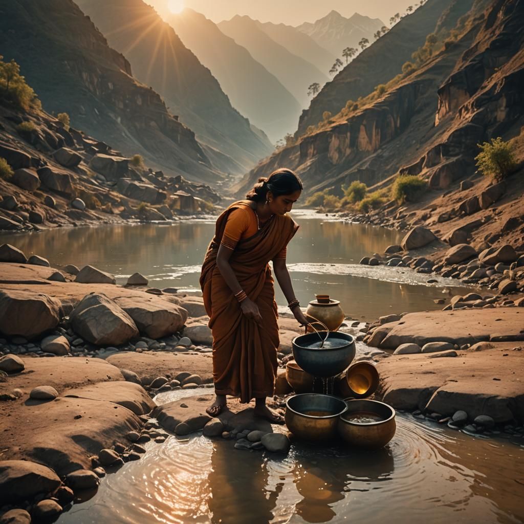 Indian Women at Sunset: Cinematic Mountain Scene