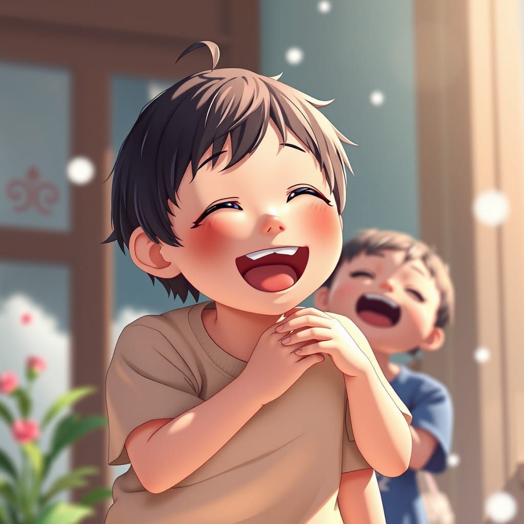 Joyful Children's Laughter in Anime Style