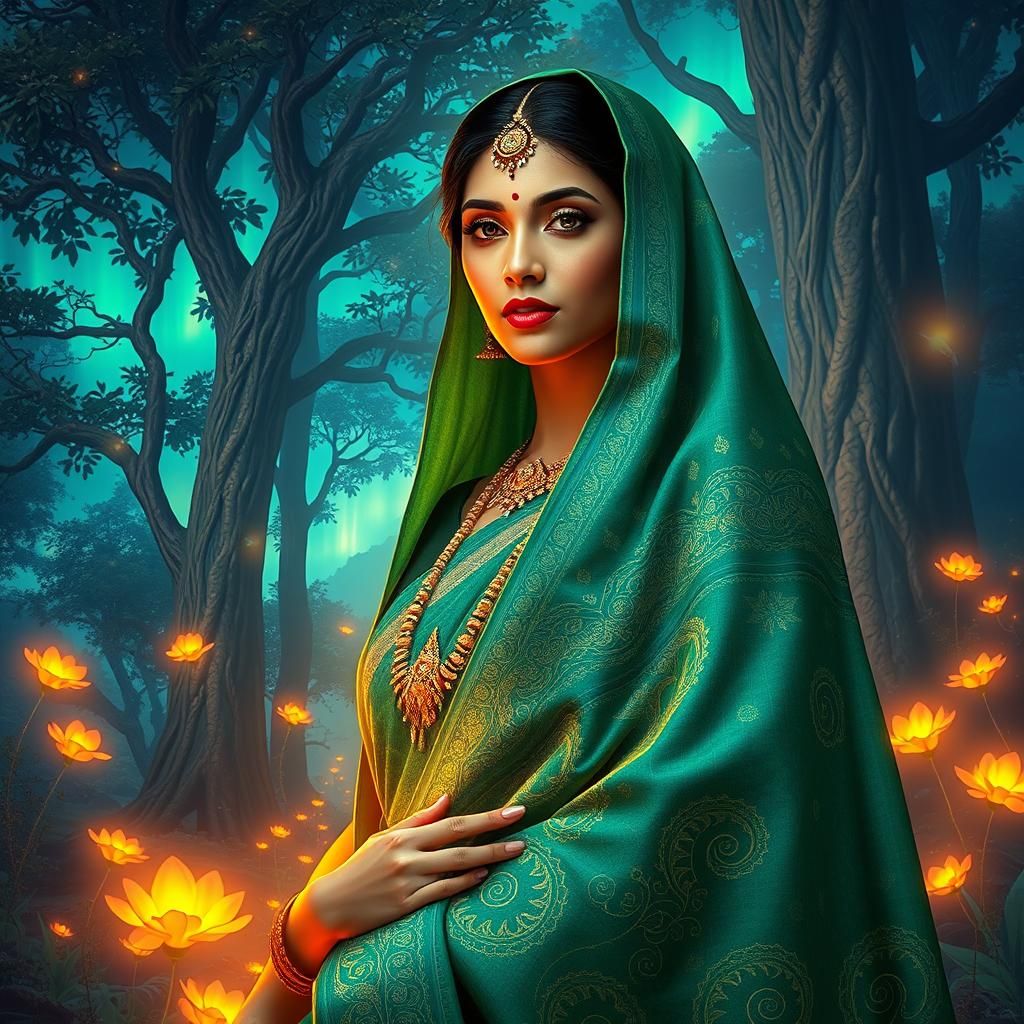 Mystical Indian Goddess in Fantasy Landscape