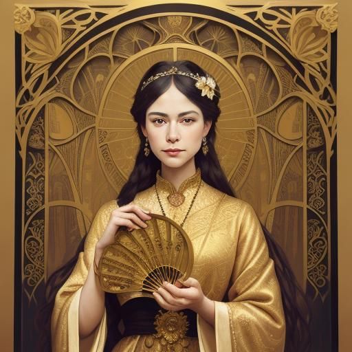 Opulent Art Nouveau Portrait with Gold Accents