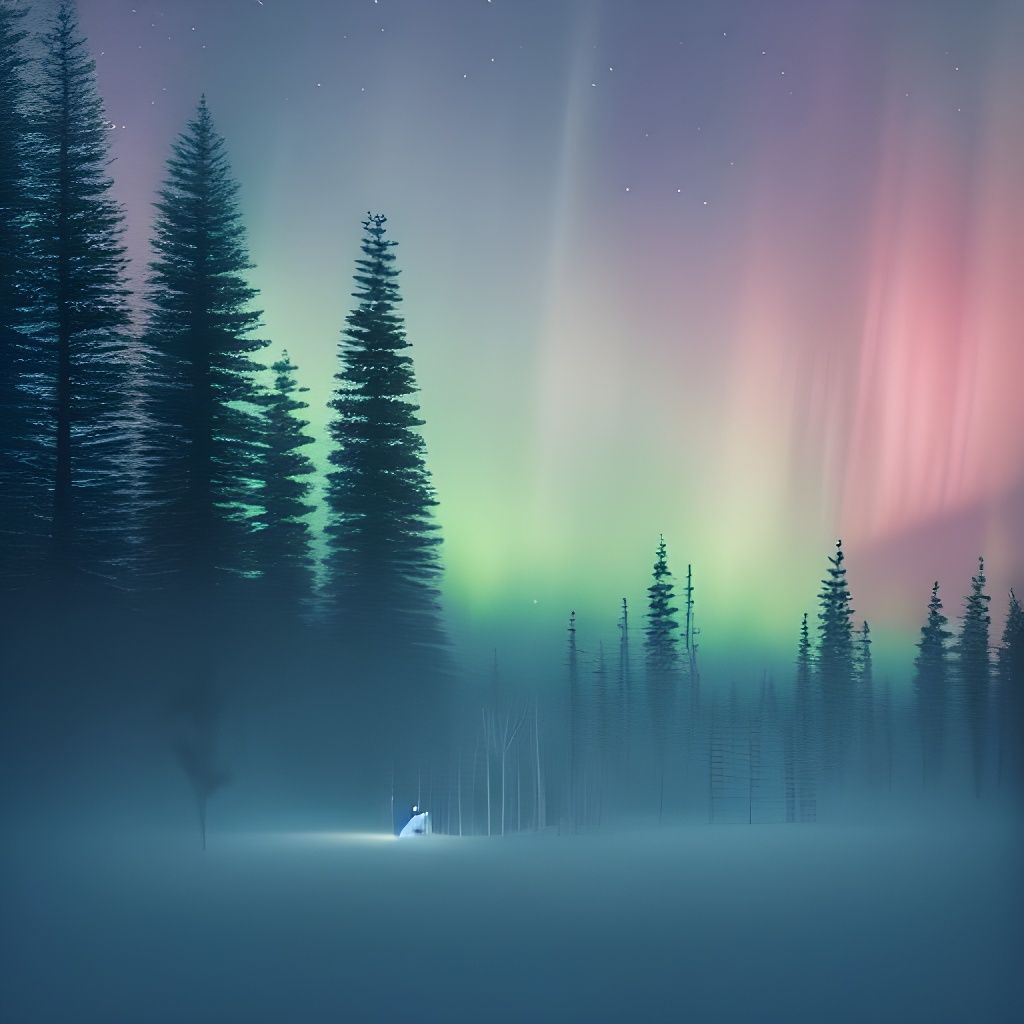 Hyperrealistic Northern Lights Over Arctic Forest