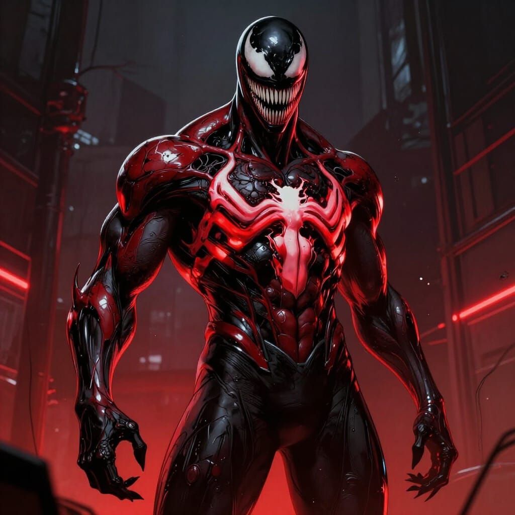Crimson and Black Venom Suit Figure with Open Face