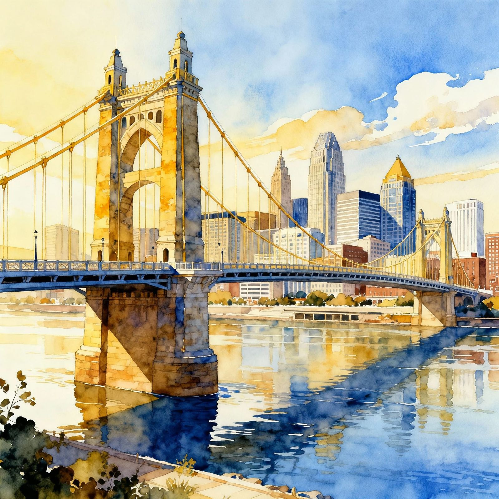 Cincinnati Ohio Bridge and Skyline Art Poster