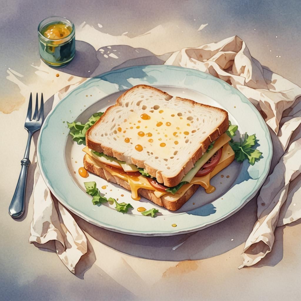 Vibrant Anime Cheese Sandwich Illustration