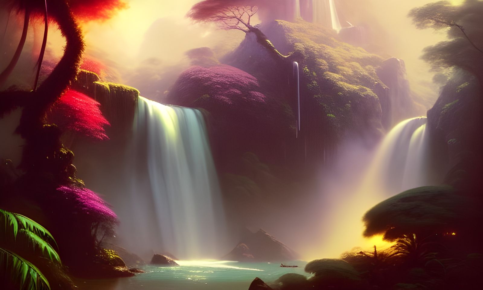Lush Jungle Waterfall Matte Painting