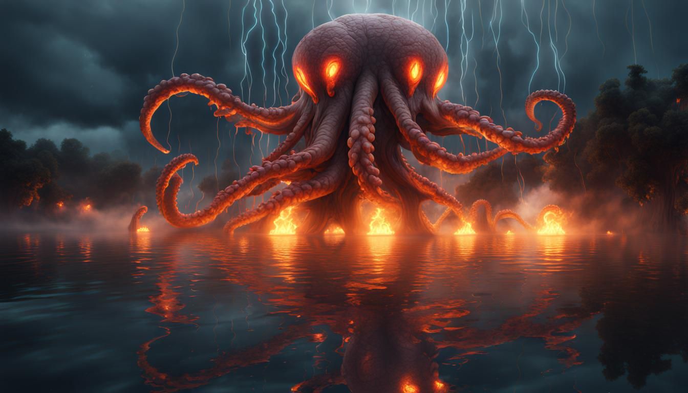 Kraken in Storm: Detailed Matte Painting