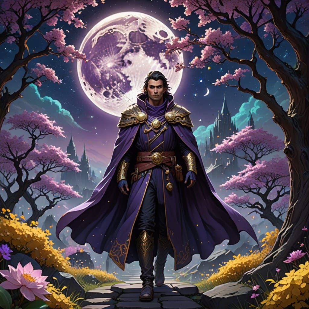 Moon Prince in a Vibrant Galactic Garden