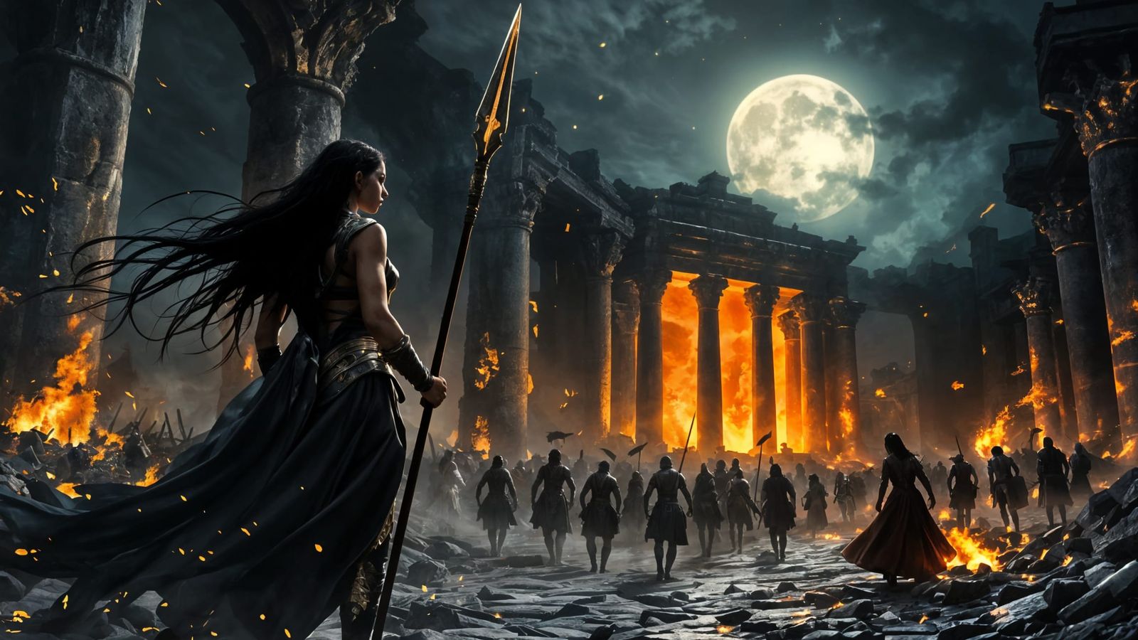 Ancient Temple of Ares Under Siege in Dazzling Moonlit Battl...