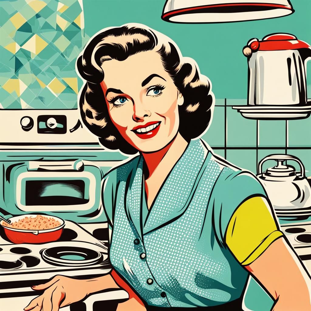 Sarcastic 1950s Housewife in Pop Art Style