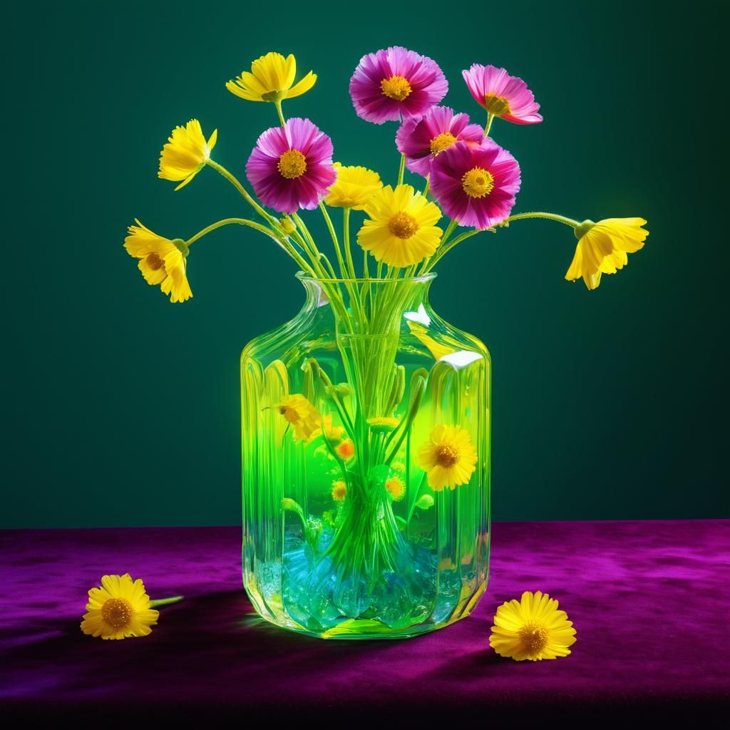 Psychedelic Still Life with Luminous Bouquet