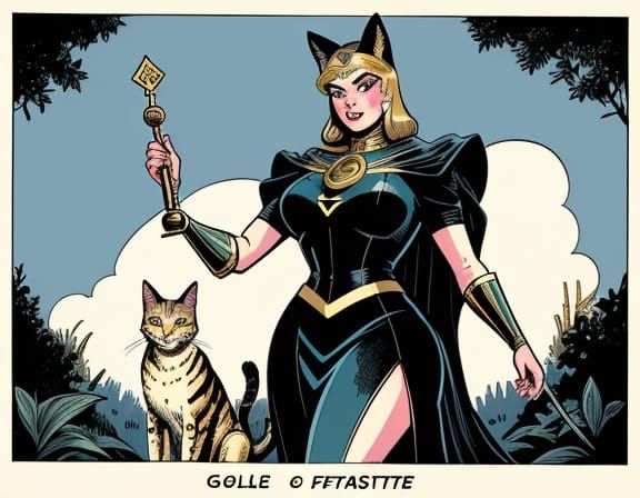 Plus-Sized Bastet Rogue in Golden Age Comic Style