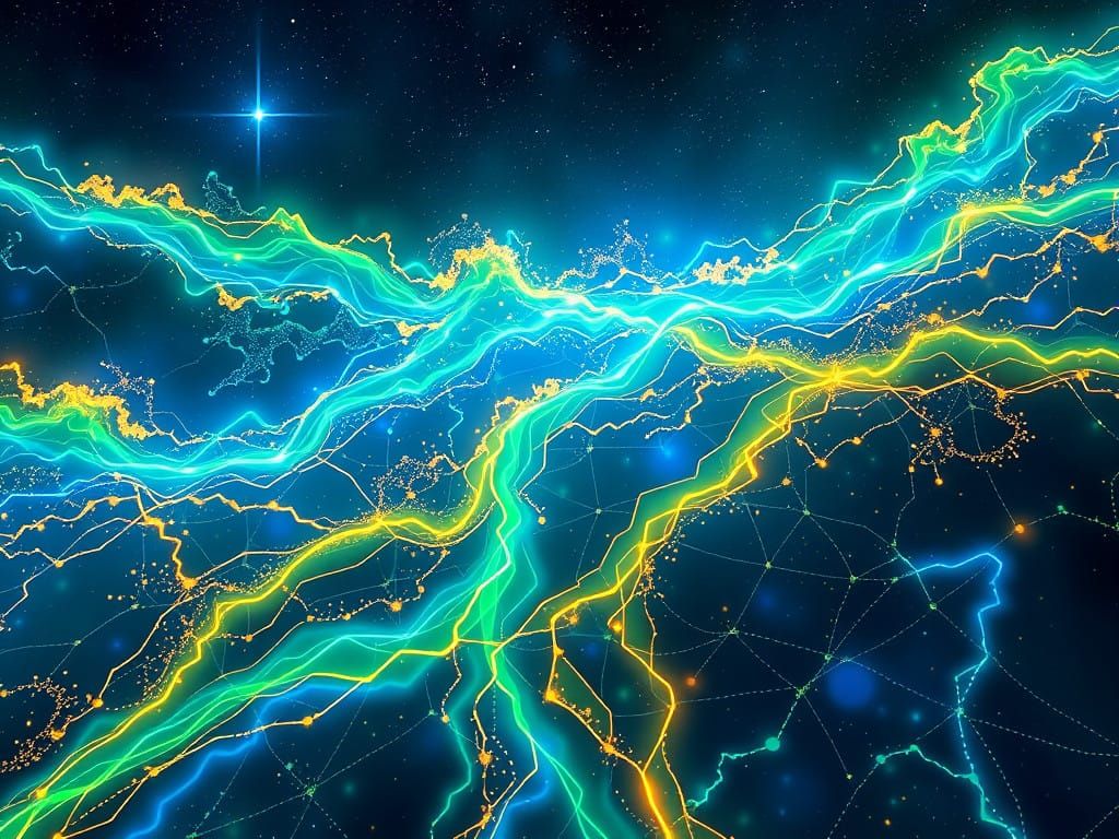 Luminous Cyberpunk Vortex: Cobalt and Emerald Streams Conver...