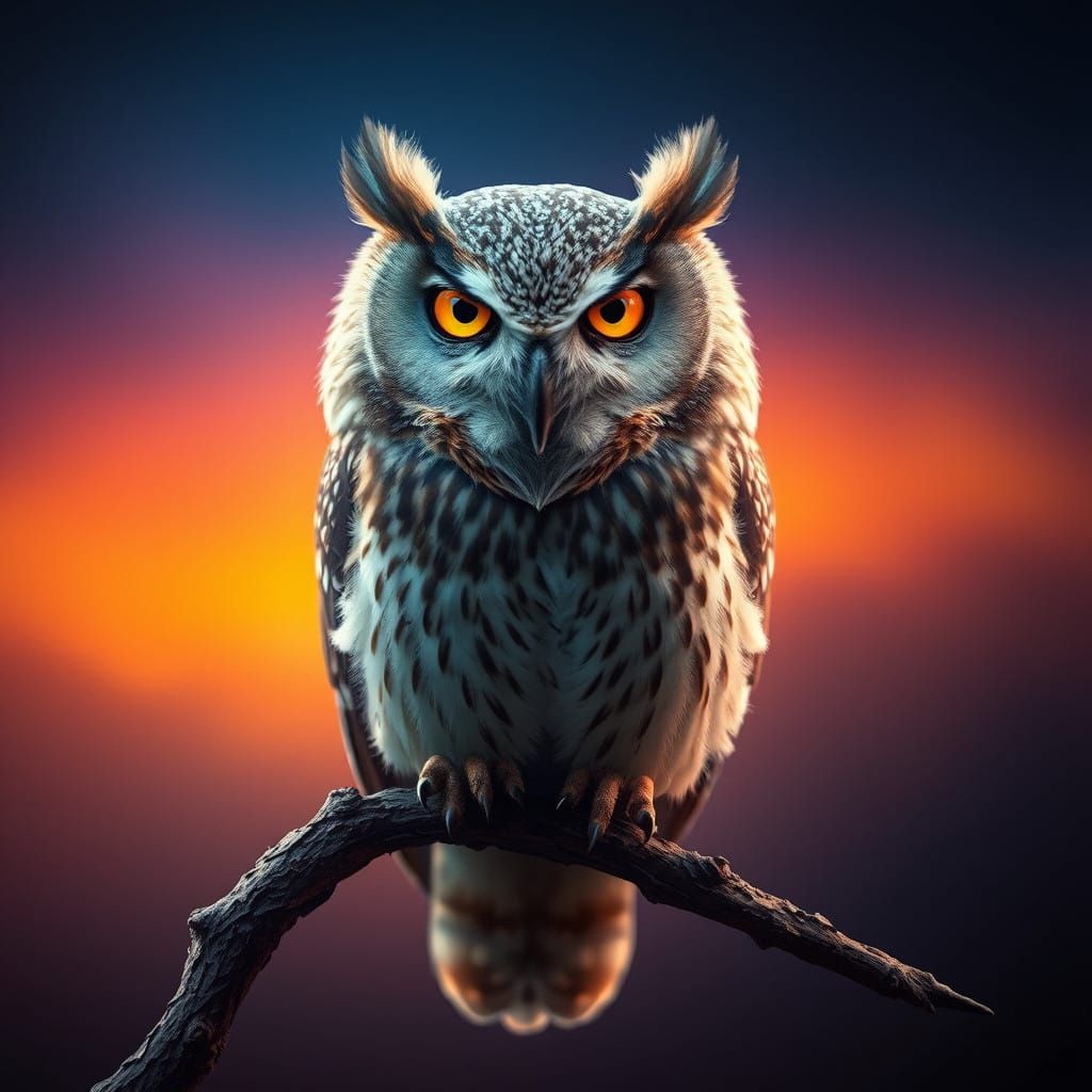 Majestic Owl in Vibrant, Mystical Landscape
