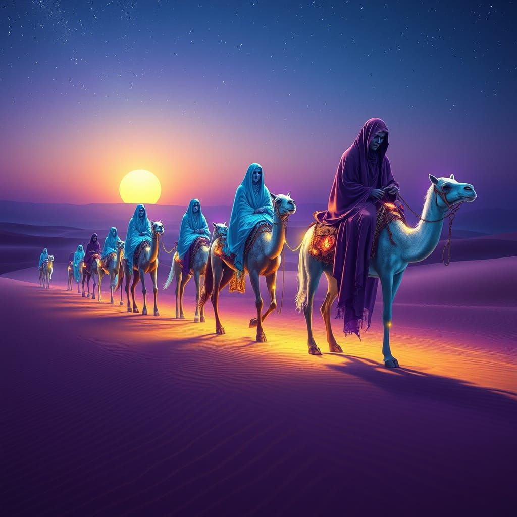 Surreal Desert Odyssey in Watercolor and Neon Glow