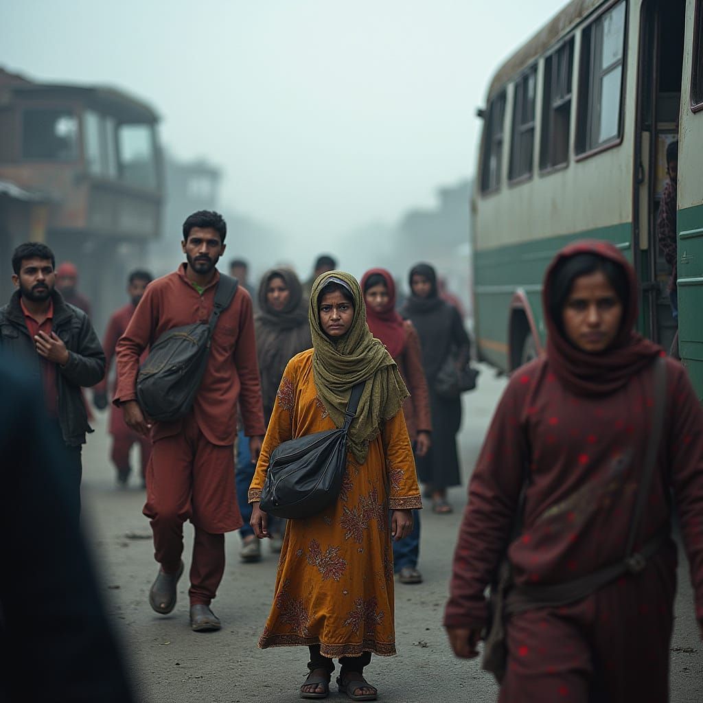 War-Torn Kashmir: Families Flee in Cloudy Skies