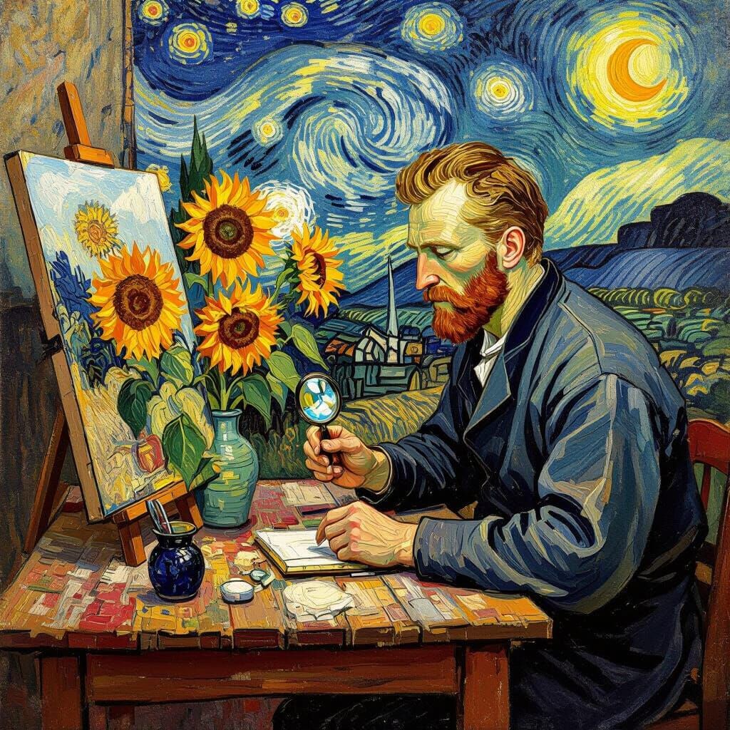Van Gogh Paints Sunflowers in Impressionist Style