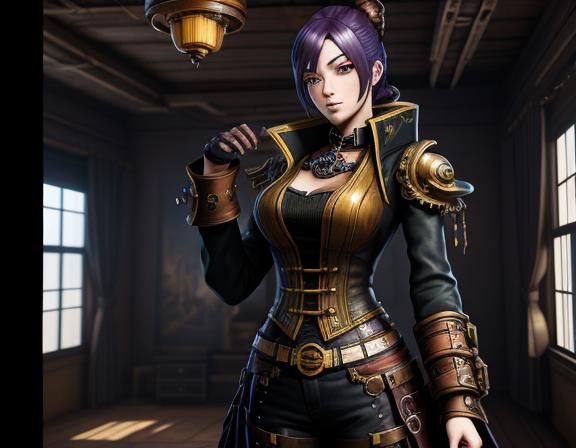 Steampunk Anime Woman in Detailed Matte Painting