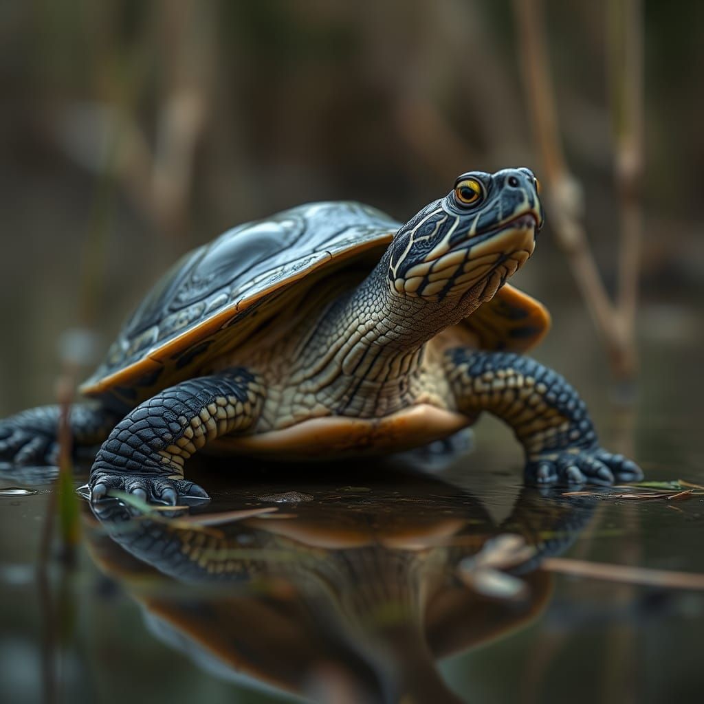 Stealthy Turtle in Wetlands: Wildlife Photography