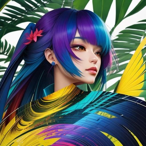 Tropical Parrot on Vinyl Record in Anime Style