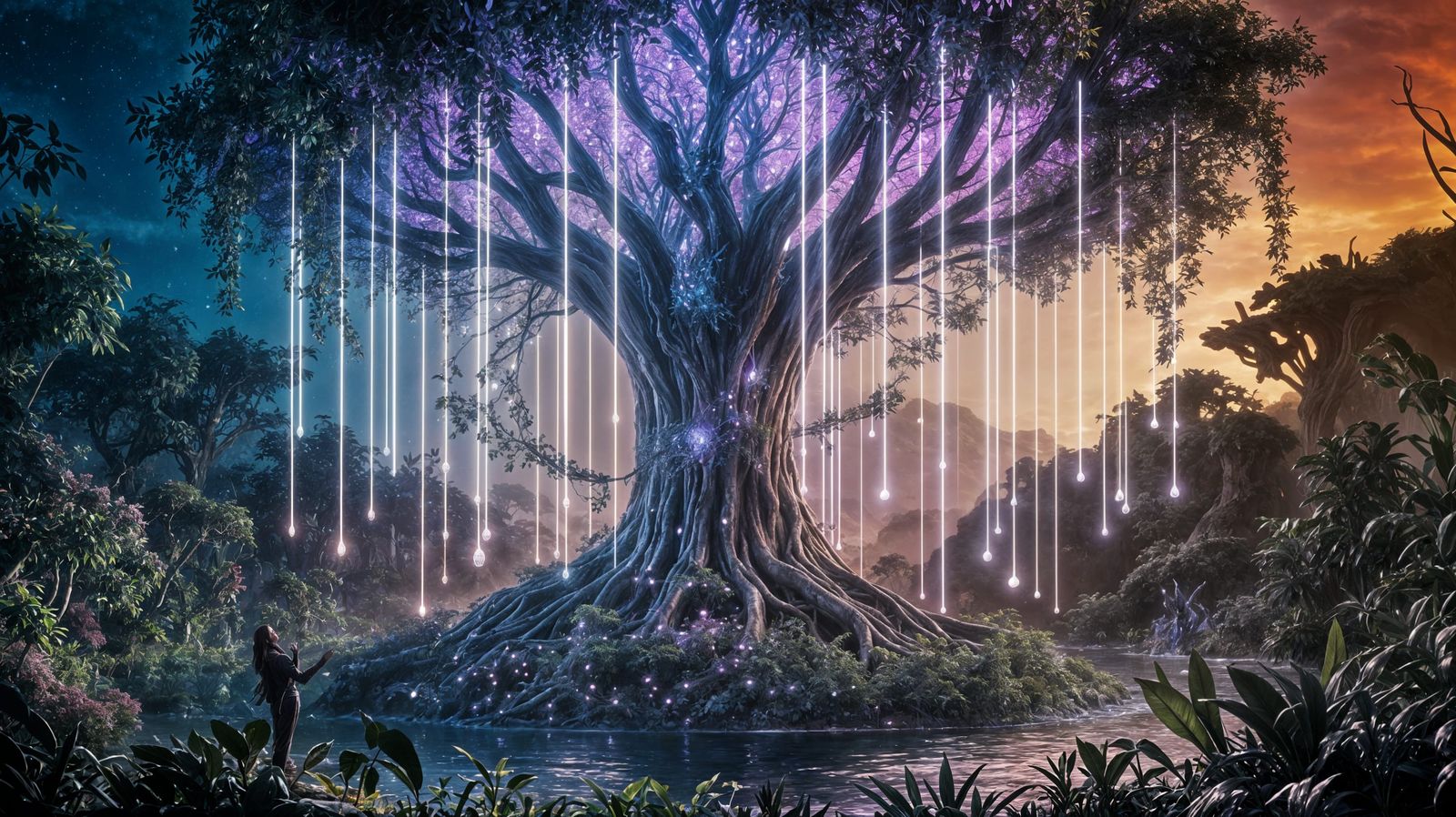 Surreal Sacred Tree Radiates Glowing Fiberoptic Tendrils in ...
