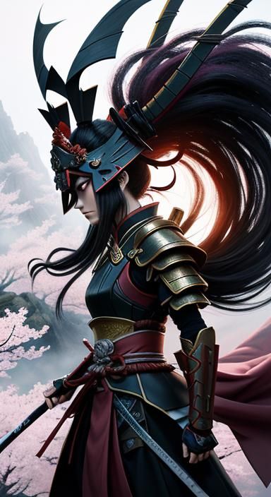 Anime Samurai Warrior in Misty Mountains