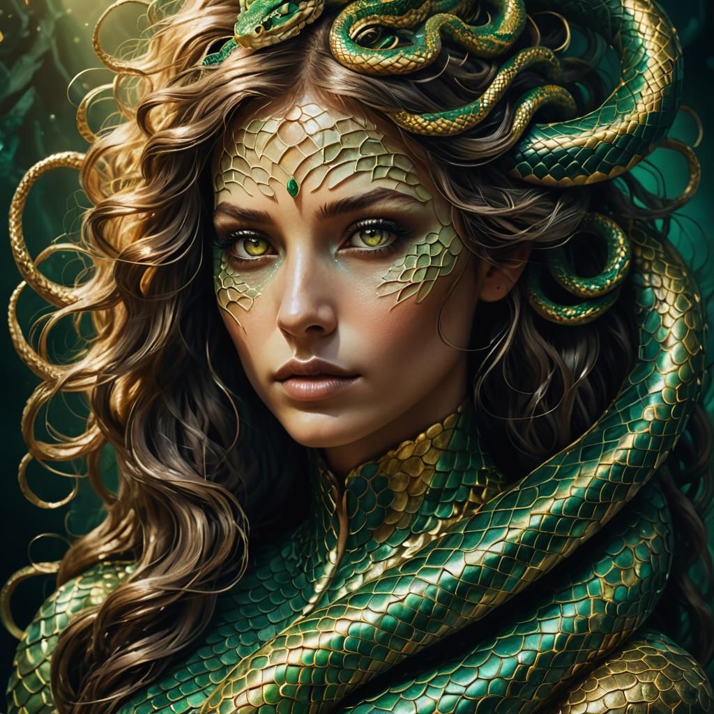 Surreal Serpent Woman with Iridescent Scales