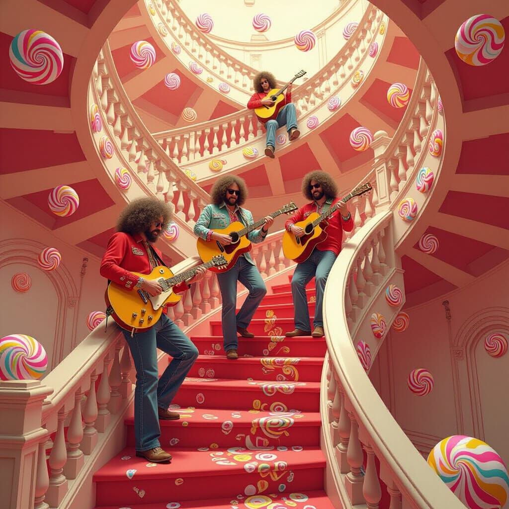 Grateful Dead in Escher-Inspired Candyland Digital Art