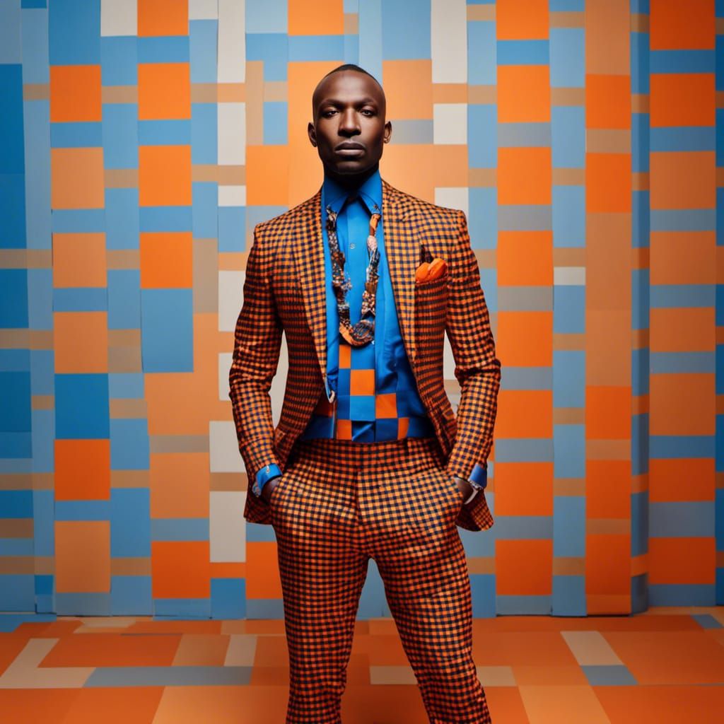 Bold Portrait in Checkered Suit, Contemporary Style