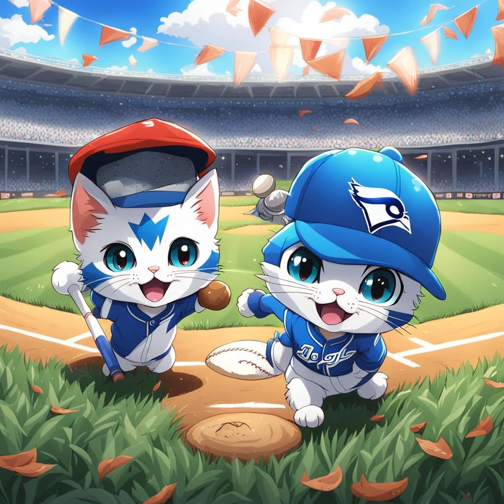 Kittens in Blue Jay Hats Play Baseball