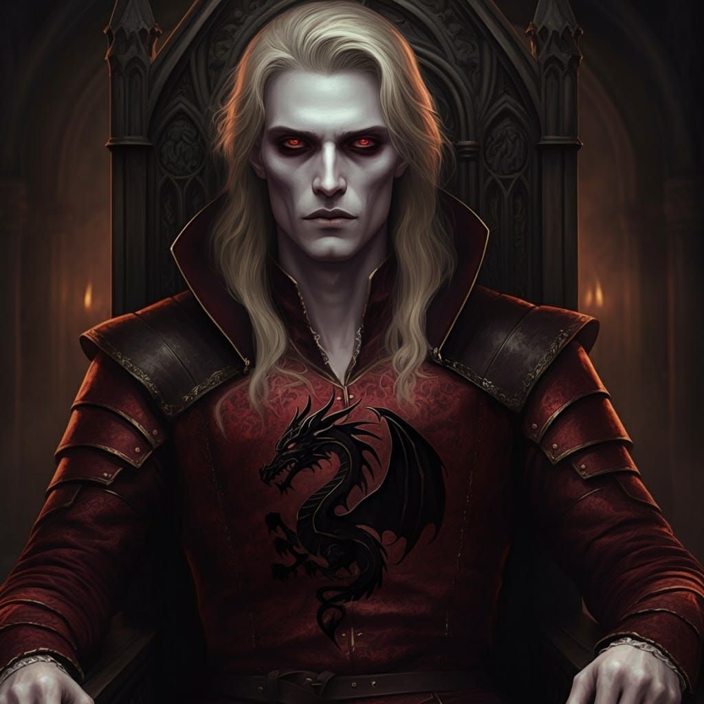 Dark Fantasy Vampire Lord in Gothic Throne Room