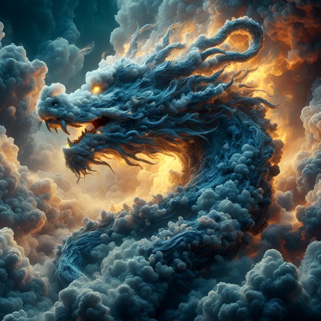 Cosmic Smoke Dragon in Gouache Style