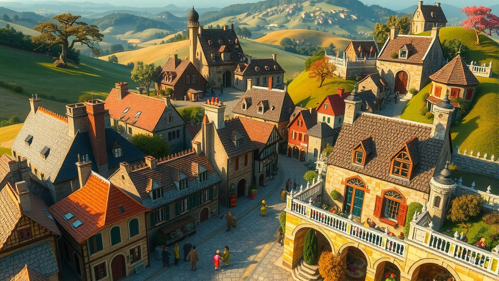 Miniature People Populate Whimsical Village Scene