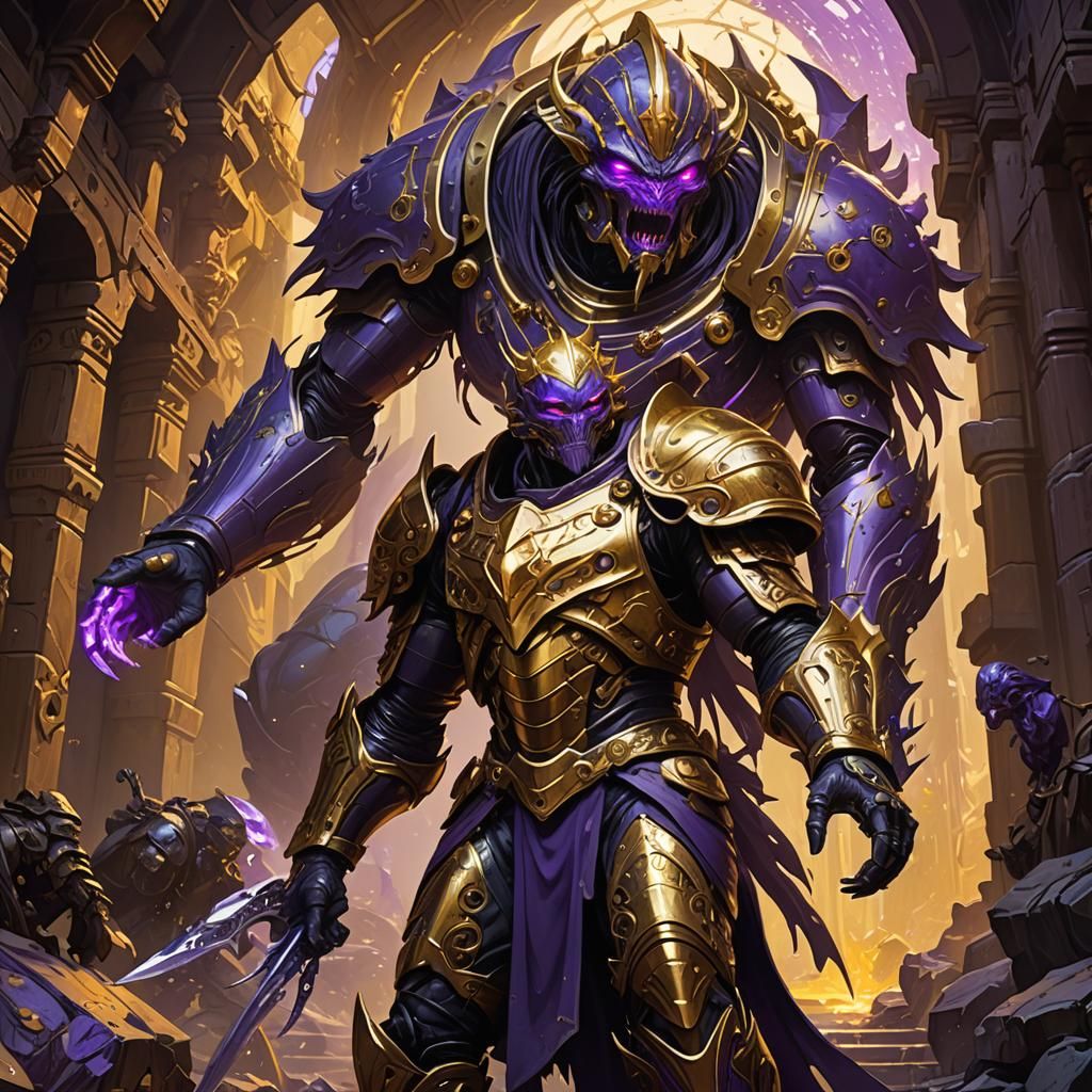 Alien General Invades Gold Mine in Dark Fantasy Style