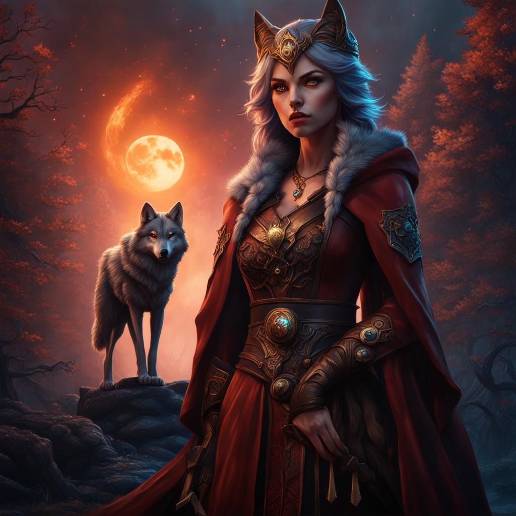 Fantastical Wolf Girl in Detailed Matte Painting