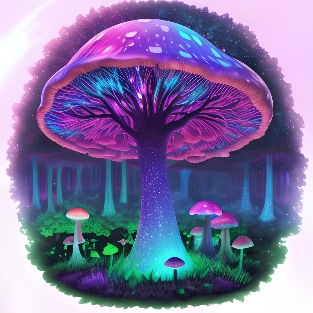 Glowing Neon Fairies in Magical Mushroom Forests