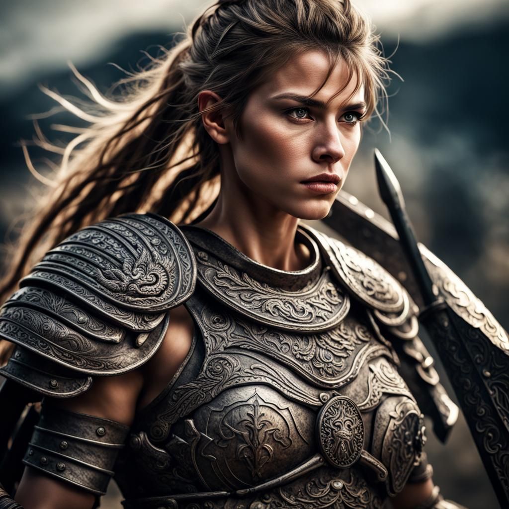 Hyperrealistic Female Warrior in Cinematic Composition