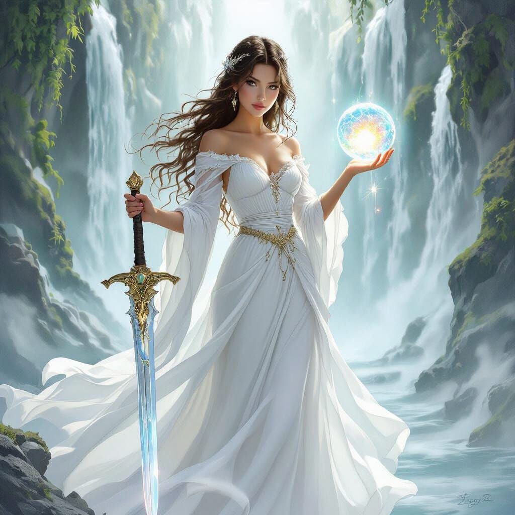 Enchanted Lady with Sword and Crystal Ball