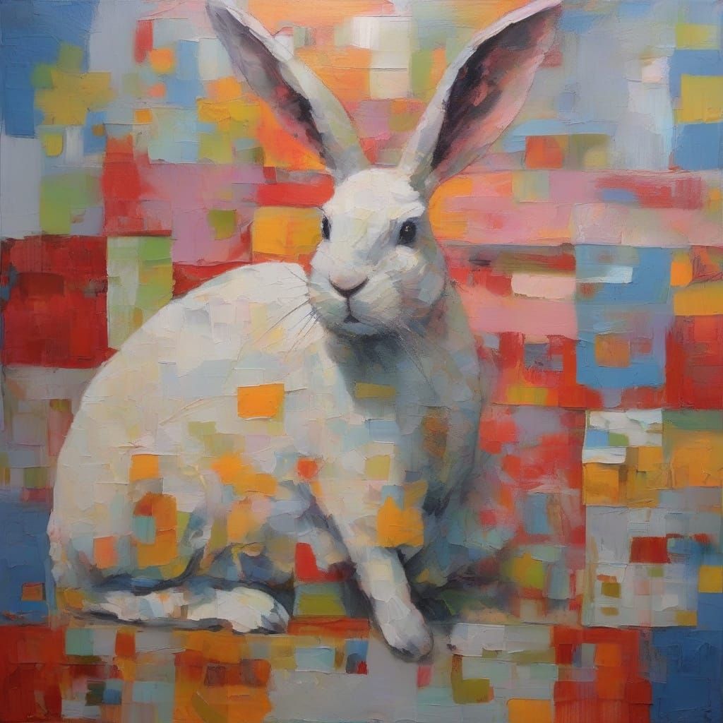 Whimsical Gingham Wonderland in Vibrant Oil and Mixed Media