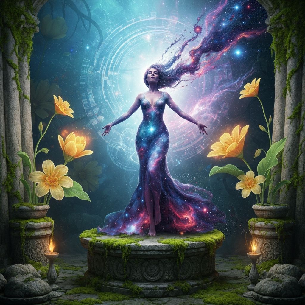 Celestial Transformation: Woman Ascending to Stardom