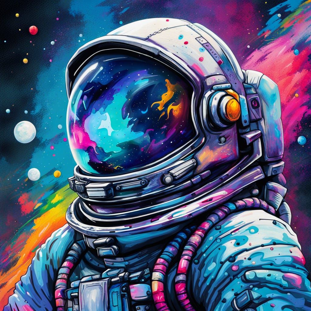 Astronaut in Colorful Galaxy as Graffiti Art