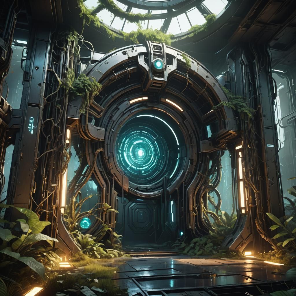 Ethereal Portal in Abandoned Research Facility: 3D Rendering