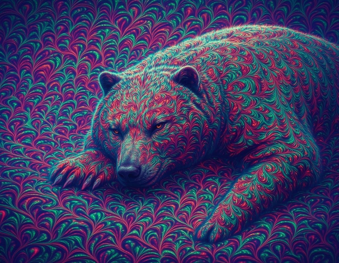 Surreal Sleeping Bear in Elastic Reality Fractal Art