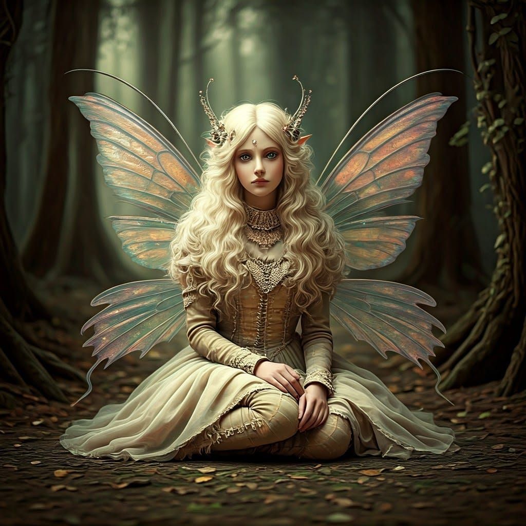 Iridescent Fairy in Enchanted Woods: Dreamlike Digital Art