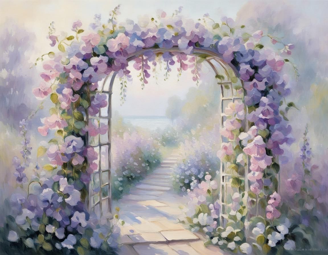 Impressionist Sweet Peas and Flowers in Morning Light