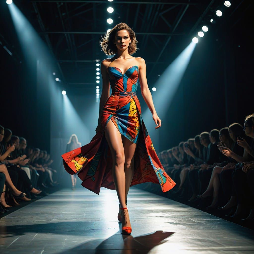 Vibrant Model Struts Down the Runway in Graphic Novel Style