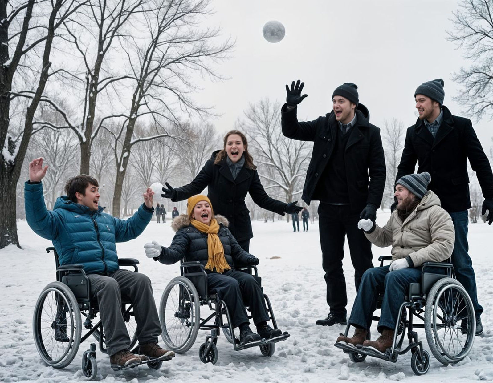 Wheelchair Users Enjoy Snowball Fight in Winter Wonderland